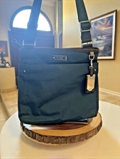 Tumi "Voyageur Capri Green/Teal Nylon Crossbody bag w/ Leather Trim