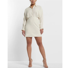 Express Portofino Cream Long Sleeve Mini Shirt Dress Size XL