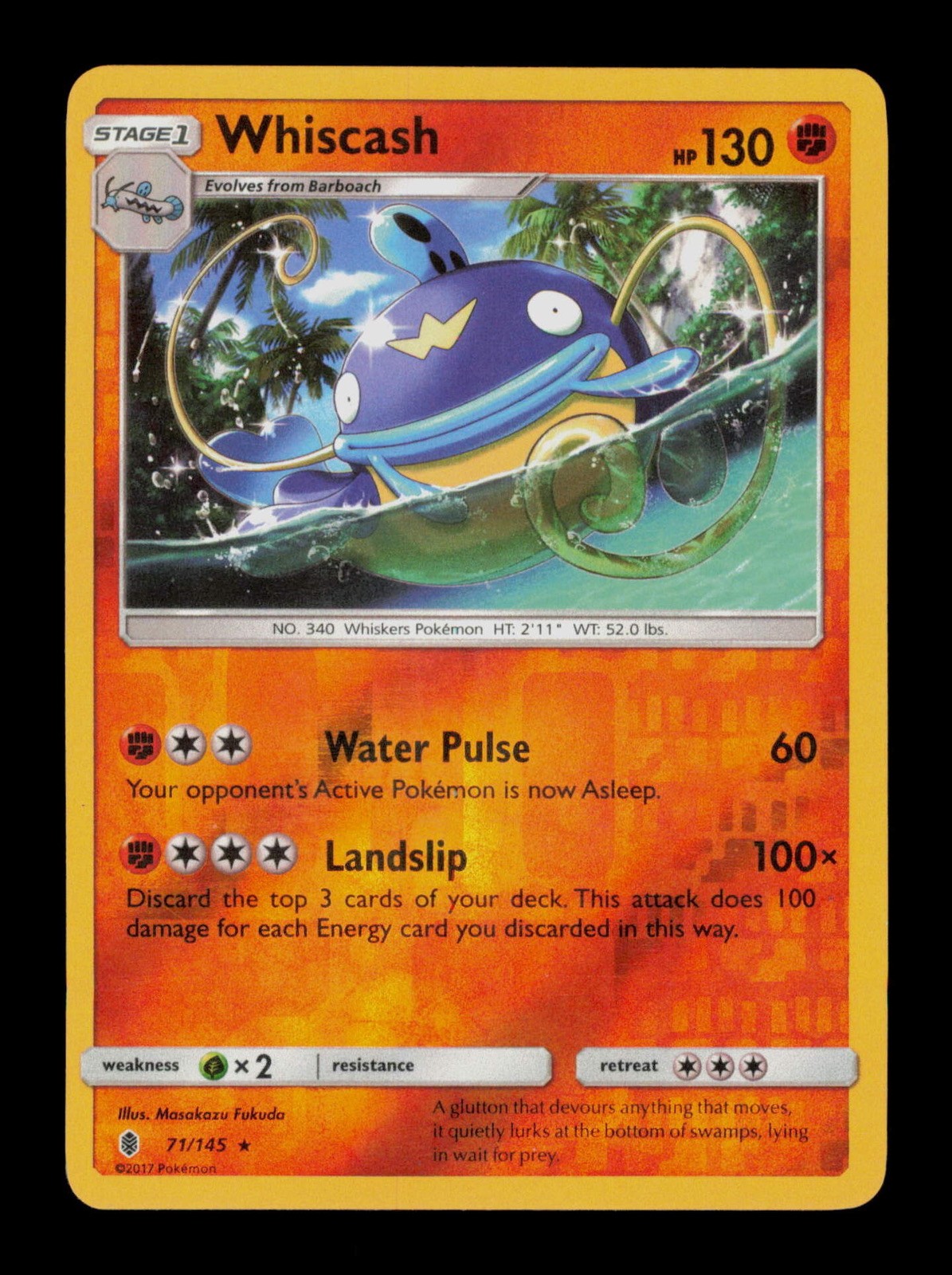 Whiscash 71/145 Pokemon Guardians Rising Holo Trading Card TC