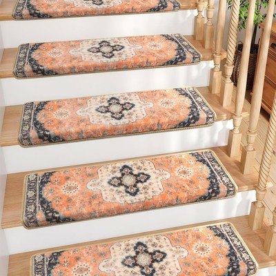 Bullnose Non-Slip Stair Treads for Wooden Steps, Carpet Stair Treads for Indo...