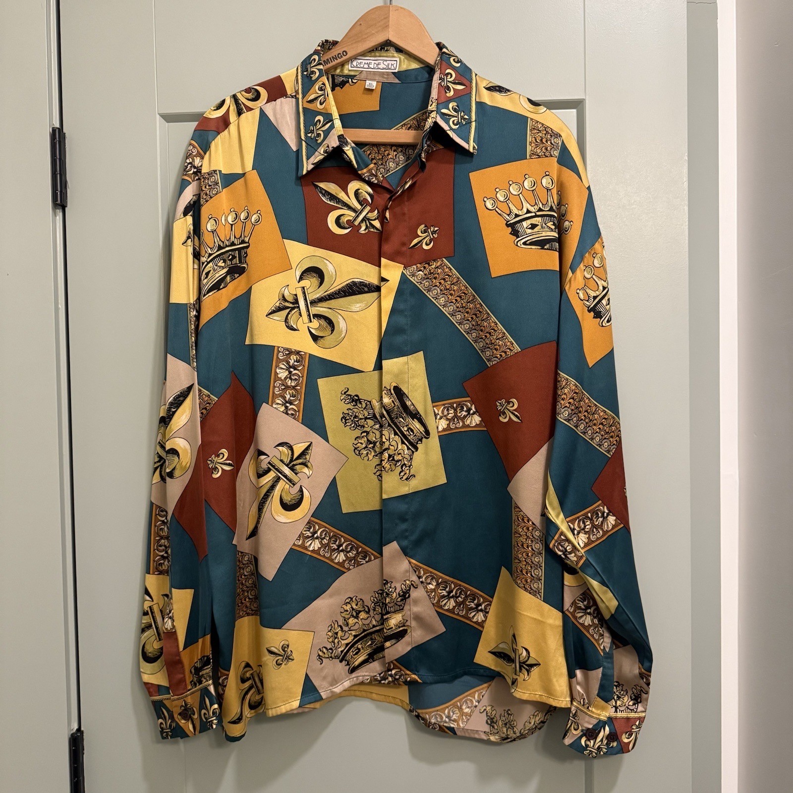 CREME DE SILK Men's Shirt RARE Fleur-de-lis & Crown Design XL