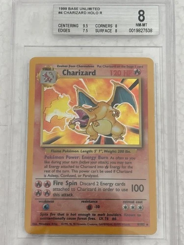 Pokémon Charizard Base Set 4/102 Holo Mint BGS 8 Fresh Grade