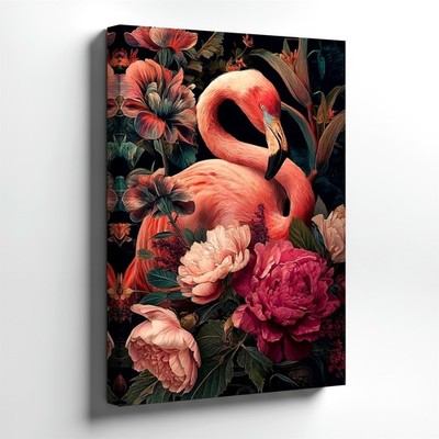 Wall Art Pink Flamingo Floral Botanical Print Dark Romantic Bird Poster Decor