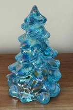 Mosser Glass USA Christmas Tree - BUFFETT BLUE CARNIVAL - 5.5" tall Holiday