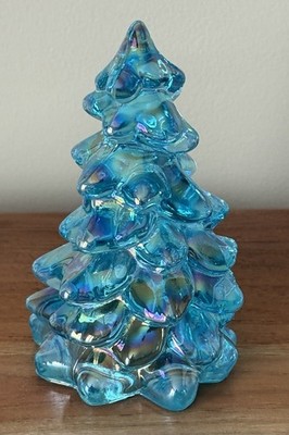 Mosser Glass USA Christmas Tree - BUFFETT BLUE CARNIVAL - 5.5'' tall Holiday