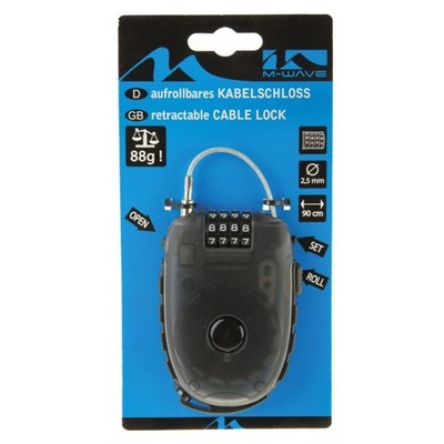 Aufroll-Kabelschloß M-Wave ''Lock 'n Roll'' 90 cm x ø2,4 mm