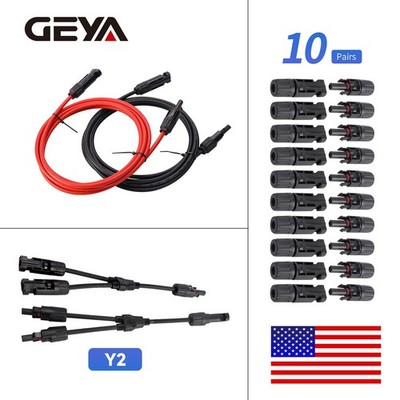GEYA PV Wire Solar Panel Y Branch Solar Panel Extension Cable Connectors 10AWG