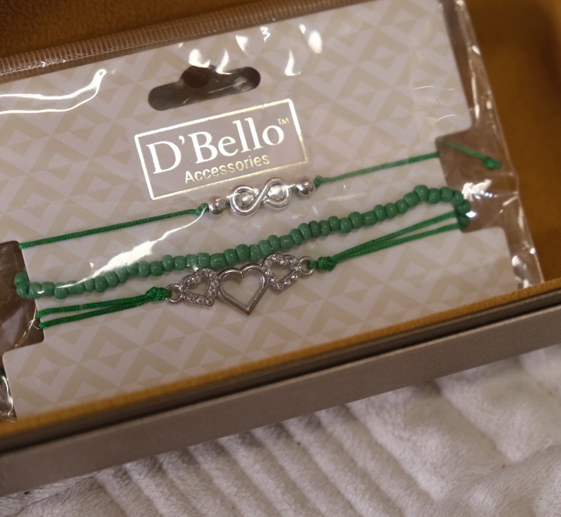 D'Bello Green & Silver Beaded Adjustable Cord Charm Bracelets with Heart Dangle