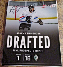 ATHENS SHINGOOSE SIGNED 8X10 PHOTO 2028 NHL DRAFT PRINCE ALBERT RAIDERS (B)