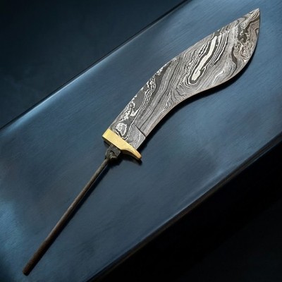 Damascus Tracker Knife Blank - Hand Forged DIY Survival Blade - Brass Guard 2026