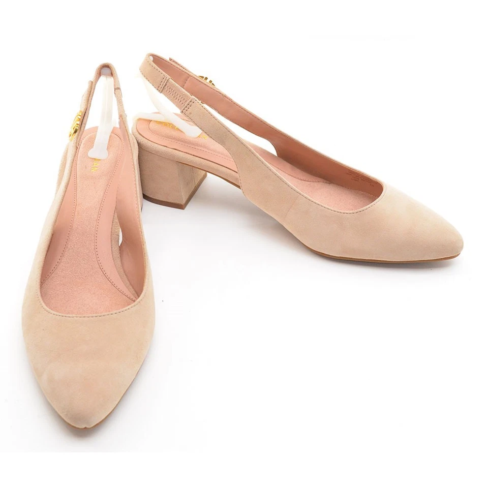Womens Cole Haan Go To Block Heel Slingback Pump 9 B Tan Suede Slip On Shoes New - Image 2 of 4