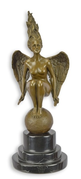Bronzeskulptur Weiblicher Akt Mit FlüGel Replikat Retro Design Dekoration-image