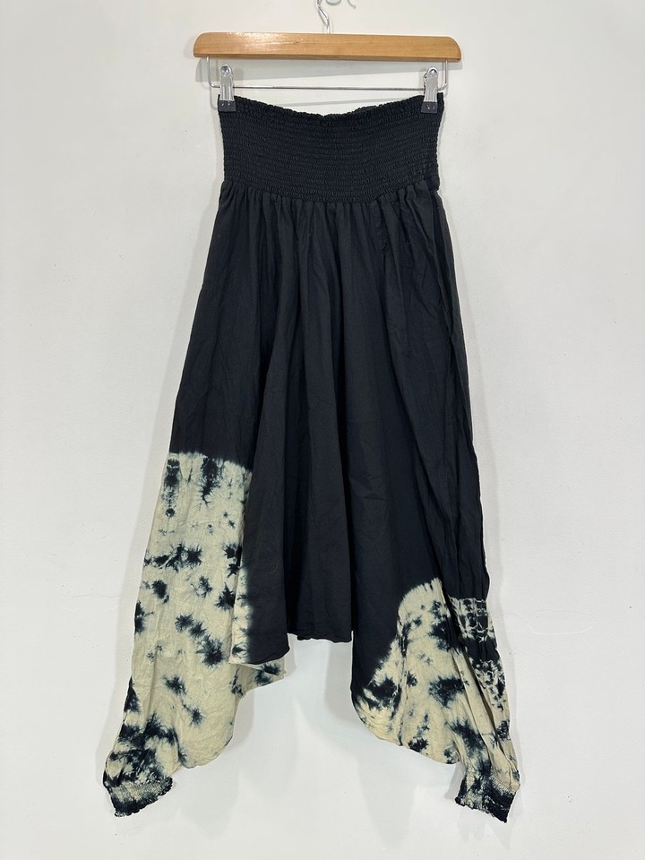 Ishka Harem Pants Women XL Black Tie Dye Smocked Waist Cotton Boho