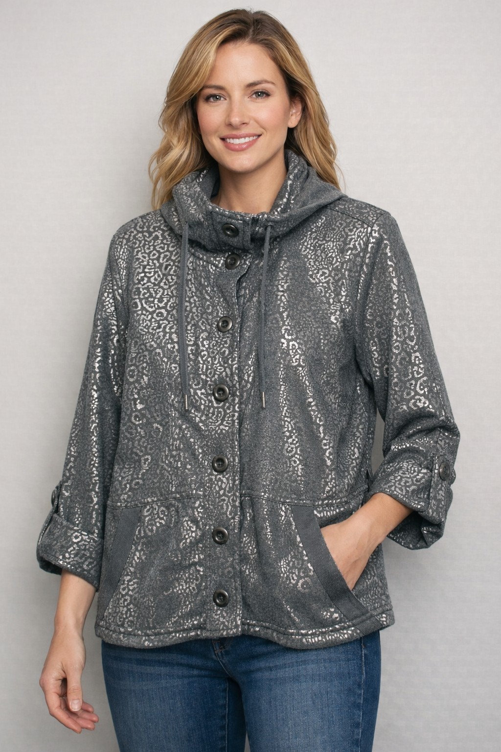 Ruby Rd Women’s Medium Metallic Animal Print Jack… - image 1