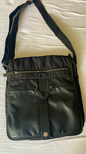 SISLEY Borsa a Tracolla Uomo Nera Pelle/Nylon con Zip, Interno/Esterno