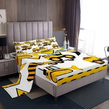 Excavator Kids Sheet Set Construction Vehicles Bed Sheets Set for Boys Bedroo...