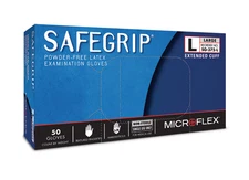 Ansell Microflex SafeGrip Latex Exam Gloves - L Size, Blue, Pack of 50 (SG-375)