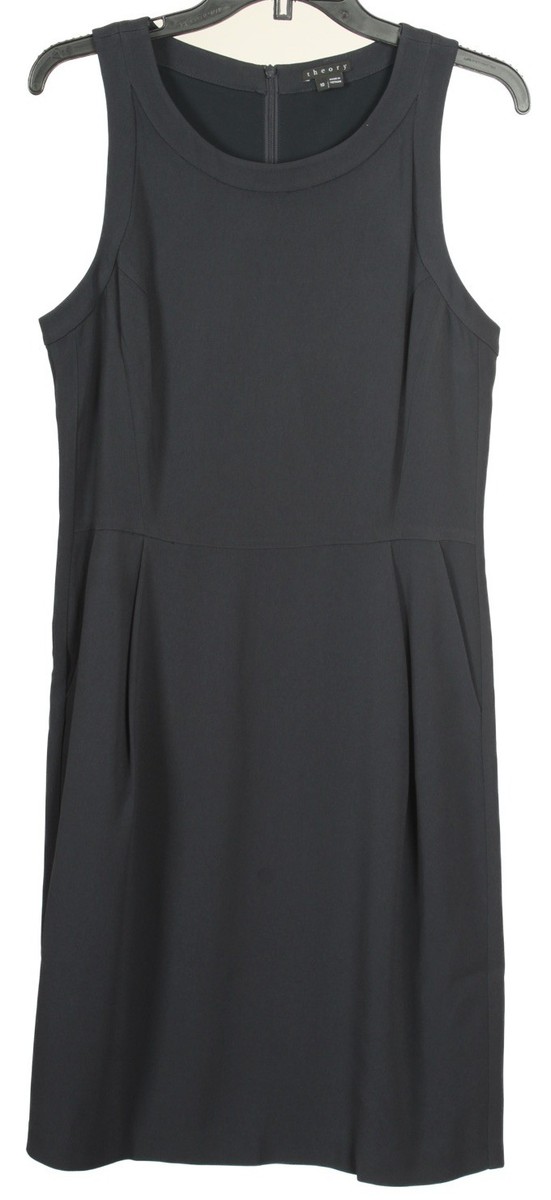 Theory Dress Womens 10 Navy Blue A Line Sleeveless Pockets Stretch Lined