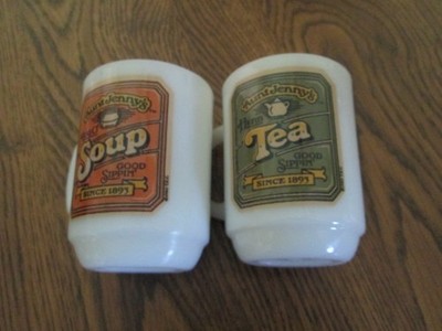 Aunt Jenny's Milk White Anchor Hocking Mugs Lot of 2 Soup Tea Good Sippin'