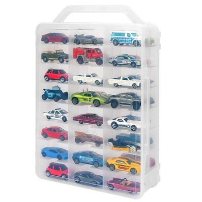 Double-Sided Storage Case for 48 Toy Cars - Portable Transparent Organizer with