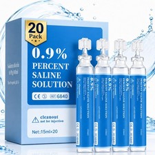 Saline Solution, 0.9 Sodium Chloride, 20 Pack 15mL 15 mL, Transparent