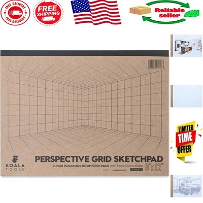3D Virtual Walls Grid Sketch Pad - 40 Pages of 2-Point Perspective - 9x12