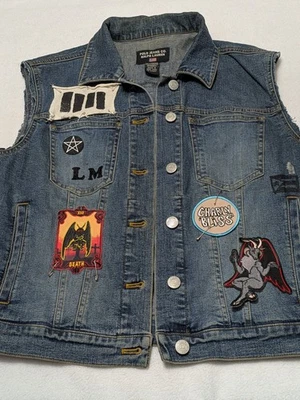 Vtg Ralph Lauren Vest Custom Battle Punk Rock Patches Med Iron Maiden - Image 1 of 4