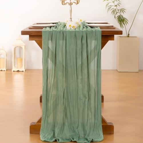 Socomi Cheesecloth Table Runner Christmas Boho Rustic 10ft x 1pc Sage Green