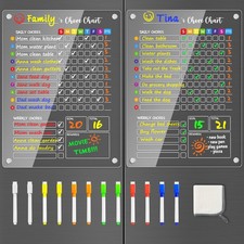 Acrylic Magnetic Chore Chart for Kids, Teens Family with 12 Markers
