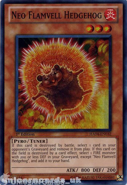 HA04-EN032 Neo Flamvell Hedgehog Super Rare 1st Edition Mint YuGiOh Card