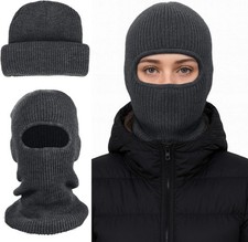 2 in 1 Balaclava Ski Mask Beanie, Winter Warm Knit Hat for Men Women, Foldable P