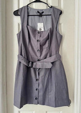 Forever 21 Women's Gray Solid Square Neck Sleeveless A-Line Mini Belted M