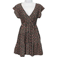 Urban Outfitters Floral Babydoll Mini Dress XS Black Cottage Prairie Peasant