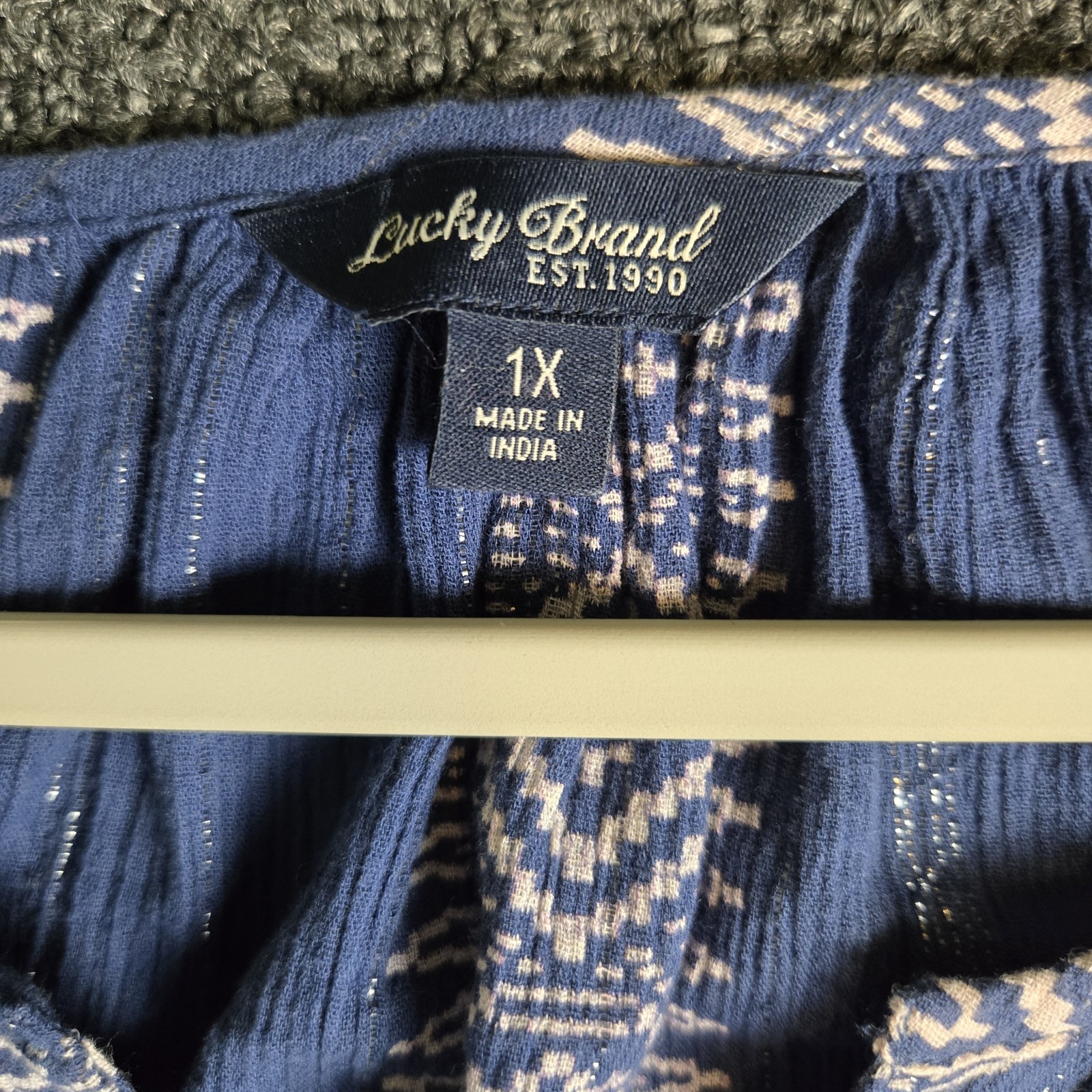 Lucky Brand Top Womens 1X Blue Stripe Gauzy Cotton Glitter Tunic Beachy