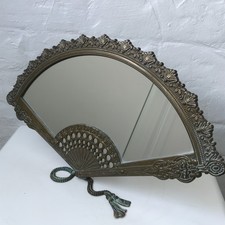 Vintage Art Nouveau Style Brass Vanity Table Top Fan Shaped Mirror 39cm wide