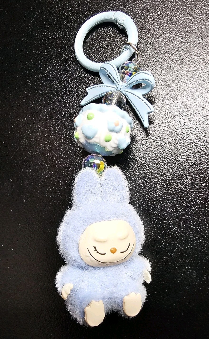 Blue Sitting Monster Mini Figure Bag Charm Keychain Charms Beads Handmade