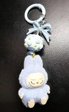 Blue Sitting Monster Mini Figure Bag Charm Keychain Charms Beads Handmade