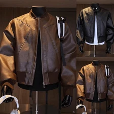 For Daily Use Men's PU Leather Jacket Stand-Up Collar Jacket Casual Outing