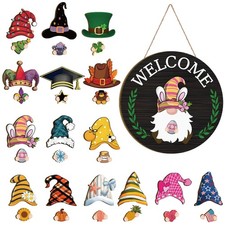 Interchangeable Welcome Sign for Front Door, Wooden Gnome Outdoor Welcome Sig...