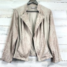 Chicos Embossed CAIA Faux Suede Blazer Jacket Snake Leopard Tan Taupe Sz 2/US L