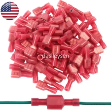 200/100PCS Insulated Female Male Electrical Spade Crimp Connectors Terminals Red