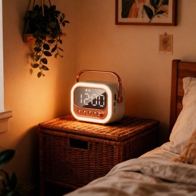 Digital Alarm Clock FM Radio Wireless Bluetooth Mirror LED With Speaker Portable
