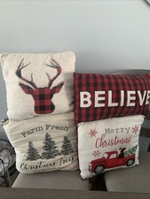 Lot Of 4 Preowned Christmas Throw Pillows Various Sizes