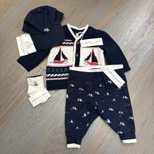 NWT Janie and Jack boy FALL navy sailboat sweater hat socks 4-piece SET 0 3
