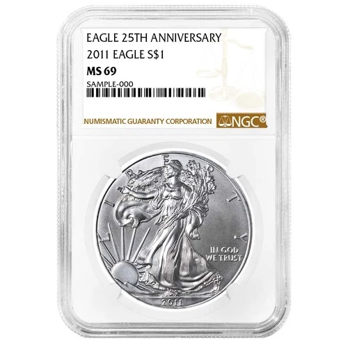 2011 $1 American Silver Eagle 25th Anniversary NGC MS69 Brown Label