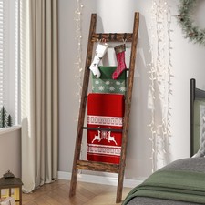 Hzuaneri Blanket Ladder for Living Room, Decorative 5 Tier, Rustic Brown