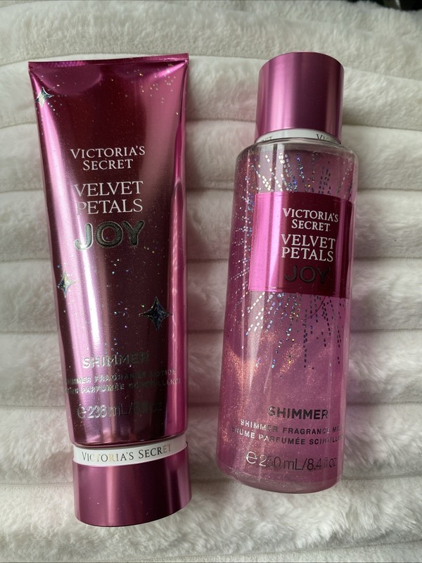 Victoria's Secret Velvet Petals Joy Shimmer Body Mist Spray & Lotion Set of 2