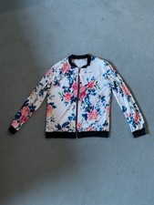 White Floral Bomber Jacket With Black Trim
