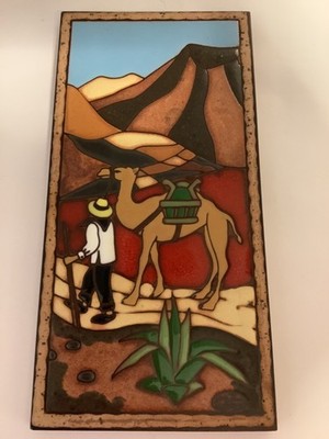Vintage Alicia Penin hängende Keramik Wandkunst FLIESE spanische Berge Kamel
