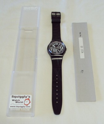 SWATCH - GB 155 - GESSETTO- Blk Band Roman Numerals on Blk Face 